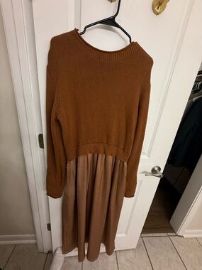 Oh so modest- Brown Two-Tone Knit Top with maxi Skirt
